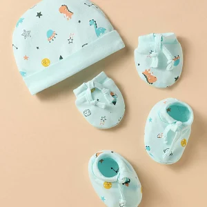 Interlock Cap Mitten & Booties Set with Sun & Star Printed