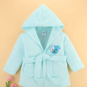 Full Sleeves Hooded Bath Robe with Puppy Embroidery
