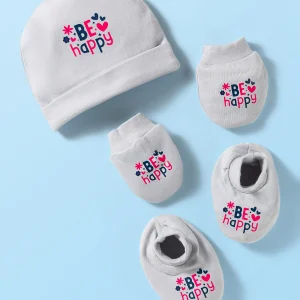 Interlock Cap Mitten & Booties Set with Text Printed