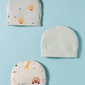 Interlock Animal Printed & Striped Baby Caps