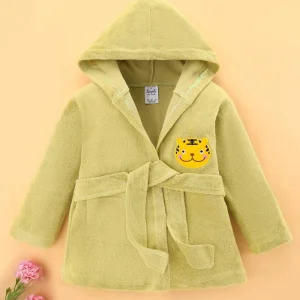 Full Sleeves Hooded Bath Robe with Tiger Embroidery