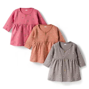 Full Sleeves Front Open Frocks With Floral Printed Pack of 3