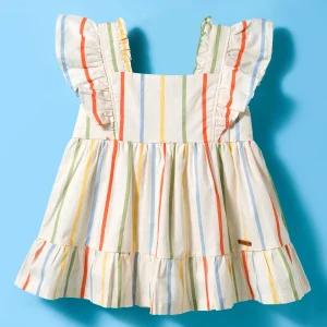 Frill Sleeves Striped Frock