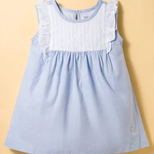 Sleeveless Solid Frock With Floral Schiffli Detailing