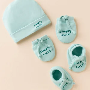 Interlock Cap Mittens & Booties With Text Printed