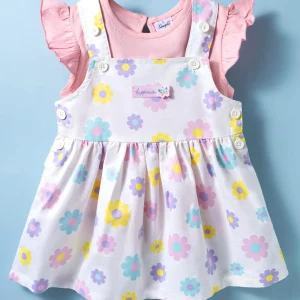 Half Sleeves Floral Printed Frock & T-Shirt with Frill Detailing