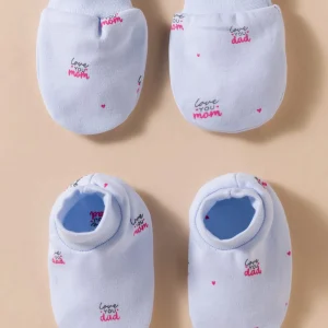 Interlock Text Printed Mittens & Booties Set