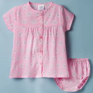 Half Sleeves Frock With Floral Printed & Bloomer