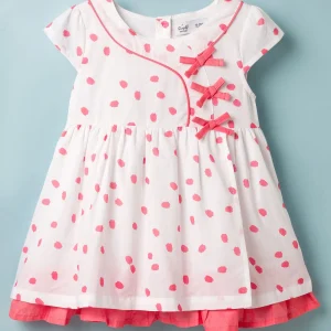 Half Sleeves Frock with Leaf Printed & Bow Applique