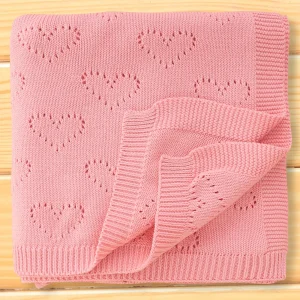 Knitted Towel With Schiffli Heart Detailing