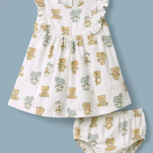 Sleeveless Frocks with Bloomer Bear Printed