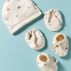 Interlock Vehicle Printed Cap Mittens & Booties Set